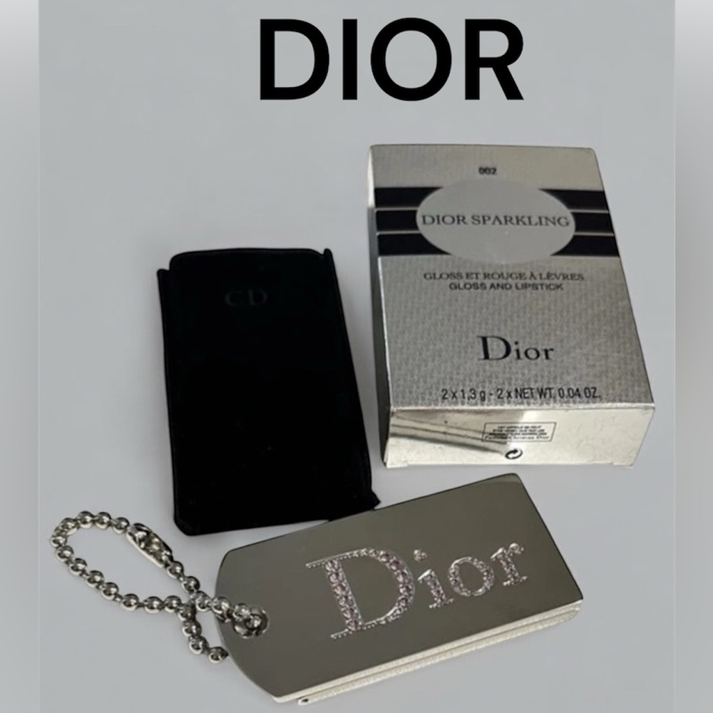 Dior Silver Sparkling Dog Tag Lip Duo Palette Keychain Vintage - Mauve Pearl